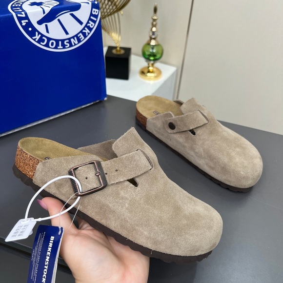 Birkenstock Boston taupe suede mule clogs - Picture 1 of 7